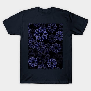 Neon Floral Blue on Black T-Shirt